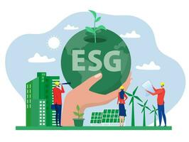 esg concepto de ambiental, social y gobernancia personas compartir el planeta tierra engranaje con ecología problema esg renovable, verde, seguro verde eco energía ambiental vector