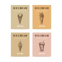 Hand-drawn banners with ice cream in sketch style. Vintage vector illustration. The concept of dessert is a sweet dish in a vintage doodle style.