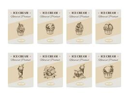 Hand-drawn banners with ice cream in sketch style. Vintage vector illustration. The concept of dessert is a sweet dish in a vintage doodle style.