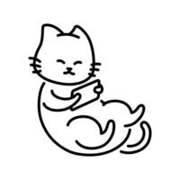 Cat using a phone. Minimalist line art cat drawing. vector