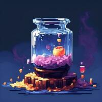 potion in a bottle, pixel art. AI generated photo