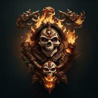 head skull fire mascot and esport gaming logo, AI generated photo