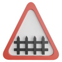 Level crossing with barrier ahead sign clipart flat design icon isolated on transparent background, 3D render road sign and traffic sign concept png