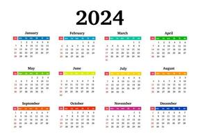 Calendar for 2024 isolated on a white background vector