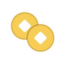 gold chinese coins with hole. Vector cartoon