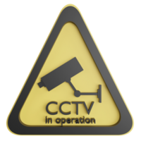 Cctv in operation sign clipart flat design icon isolated on transparent background, 3D render road sign and traffic sign concept png