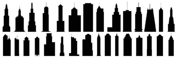 grande colección de rascacielos silueta. grande íconos conjunto rascacielos silueta. negocio del centro silueta aislado en blanco antecedentes. vector ilustración.