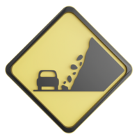 Landslide area sign clipart flat design icon isolated on transparent background, 3D render road sign and traffic sign concept png