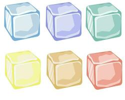 Set of colorful ice cubes, frozen water or fruit juices vector