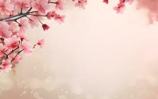 cherry blossom background with pink flowers with some copy space free Generative AI photo