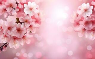 pink cherry blossom background with boken effect Generative AI photo