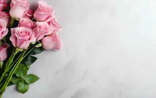 rosado rosas en florero en blanco antecedentes ai generativo foto