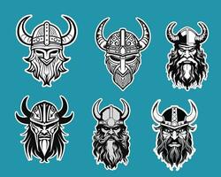 vikingo cascos y barbas, un colección de ilustraciones vector