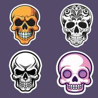 Four Skull Stickers in Different Styles on a Purple Background vector