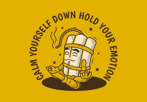 calma tú mismo abajo sostener tu emoción. mascota personaje diseño de TNT dinamitar en meditación actitud vector