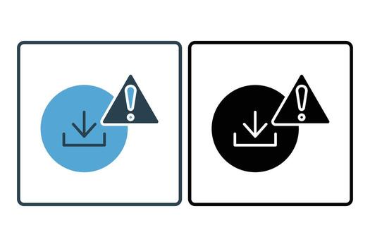 Download error icon. down arrow with exclamation mark. icon related to warning, notification. suitable for app, user interfaces, printable etc. Solid icon style. Simple vector design editable