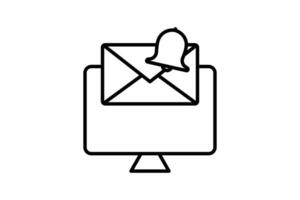 Mail notification icon. computer with bell and exclamation mark. icon related to warning, notification. suitable for app, user interfaces, etc. Line icon style. Simple vector design editable