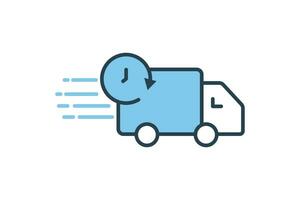 Express icon. Delivery car with clock. icon related to speed, fast delivery and efficient. suitable for app, user interfaces, printable etc. Flat line icon style. Simple vector design editable