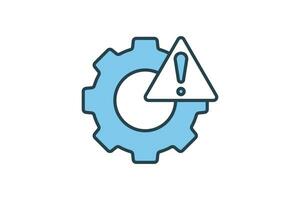 System error icon. gear with exclamation mark. icon related to warning, notification. suitable for web site, app, user interfaces, printable etc. Flat line icon style. Simple vector design editable