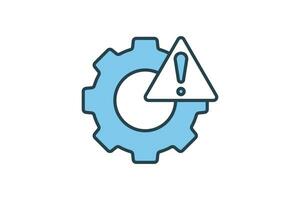 System error icon. gear with exclamation mark. icon related to warning, notification. suitable for web site, app, user interfaces, printable etc. Flat line icon style. Simple vector design editable