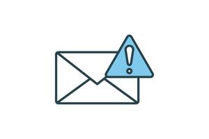 Warning letter icon. envelope with exclamation mark. icon related to Warning, notification. suitable for web site, app, printable etc. Flat line icon style. Simple vector design editable