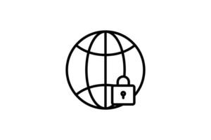 Secured network icon. earth with a padlock. icon related to network security, Warning, notification. suitable for app, user interfaces, etc. Line icon style. Simple vector design editable