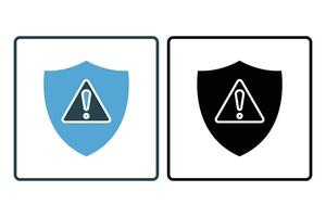 Security alert icon. Shield with exclamation mark. icon related to Warning, notification. suitable for web site, app, user interfaces, printable etc. Solid icon style. Simple vector design editable