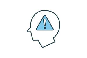 Idea error icon. head with exclamation mark. icon related to warning, notification. suitable for app, user interfaces, printable etc. Flat line icon style. Simple vector design editable