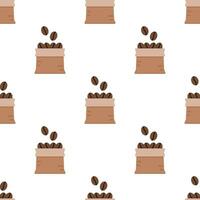 Coffee bean in Hemp bag seamless pattern on white background. vector