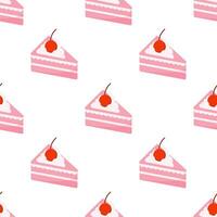 Strawberry cake seamless pattern on white background. vector