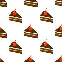 Chocolate cake seamless pattern on white background. vector