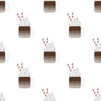 Iced coffee with whipped cream Seamless pattern on white background. vector