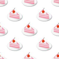 Strawberry cake seamless pattern on white background. vector