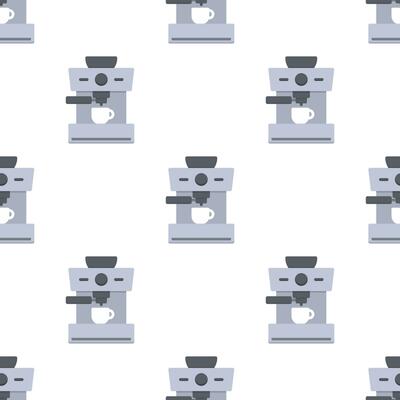 Coffee maker machine seamless pattern on white background.