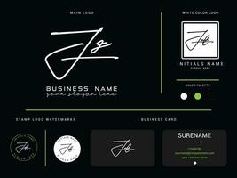 Minimal Jz Luxury Fasgion Logo, Feminine JZ Logo Icon Vector With Brand Presentation