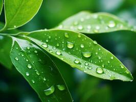 verde hoja con agua soltar en negro fondo.ai generativo foto