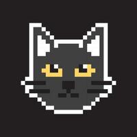 pixel cat head on black background vector