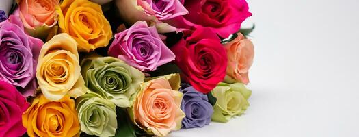 Bouquet of flowers multi colored roses on a white background Flowers representing love photo