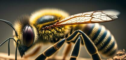 Macro photo of a pollen sucking wasp bee and pollen sucking wasp Close up photo