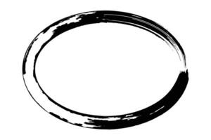 Ellipse frame form, grunge design element with distress texture. Black brush stroke. Vector illustration isolated on white background.