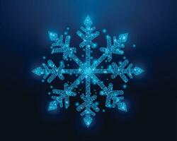 Snowflake, wireframe low poly style design. Merry Christmas and New Year concept. Wireframe glowing low poly design on a blue background. Abstract futuristic vector illustration