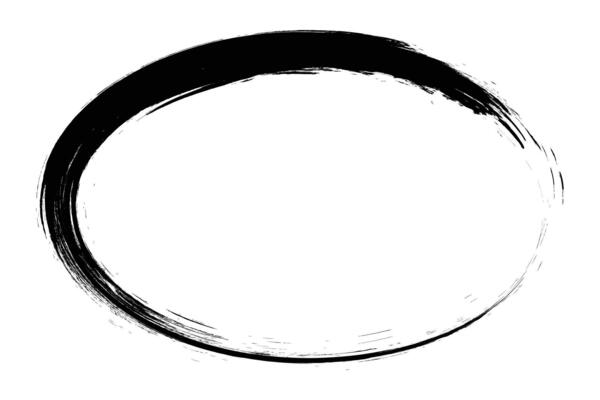 Ellipse frame form, grunge design element with distress texture. Black brush stroke. Vector illustration isolated on white background.