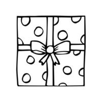 Icon of gift with bow. Vector doodle element wrapping paper. gift box wrap for the holiday. Isolate on a white background illustration.