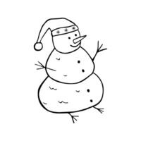 Cute cartoon snowman, vector illustration of doodle style. Isolated on white