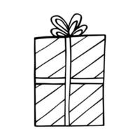 icono de regalo con lazo. papel de regalo de elemento de garabato vectorial. envoltura de caja de regalo para las vacaciones. aislar en una ilustración de fondo blanco. vector