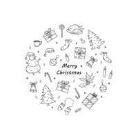 Christmas and New Year set of doodle icons. Vector illustration of cartoon hand draw elements of the symbol of Christmas.