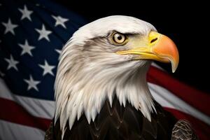 American eagle on the USA flag. Patriotic image. Generative AI photo