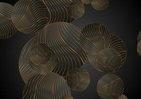 Black abstract background with golden wavy pattern vector