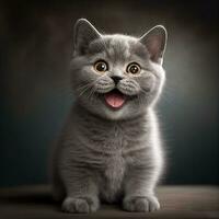 Happy British cat smiling. Young kitten. Generative AI photo