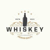 Whiskey Logo, Drink Label Design With Old Retro Vintage Ornament Illustration Premium Template vector